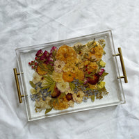 Pressed Flower Resin Serving Tray with Handles | 12x16