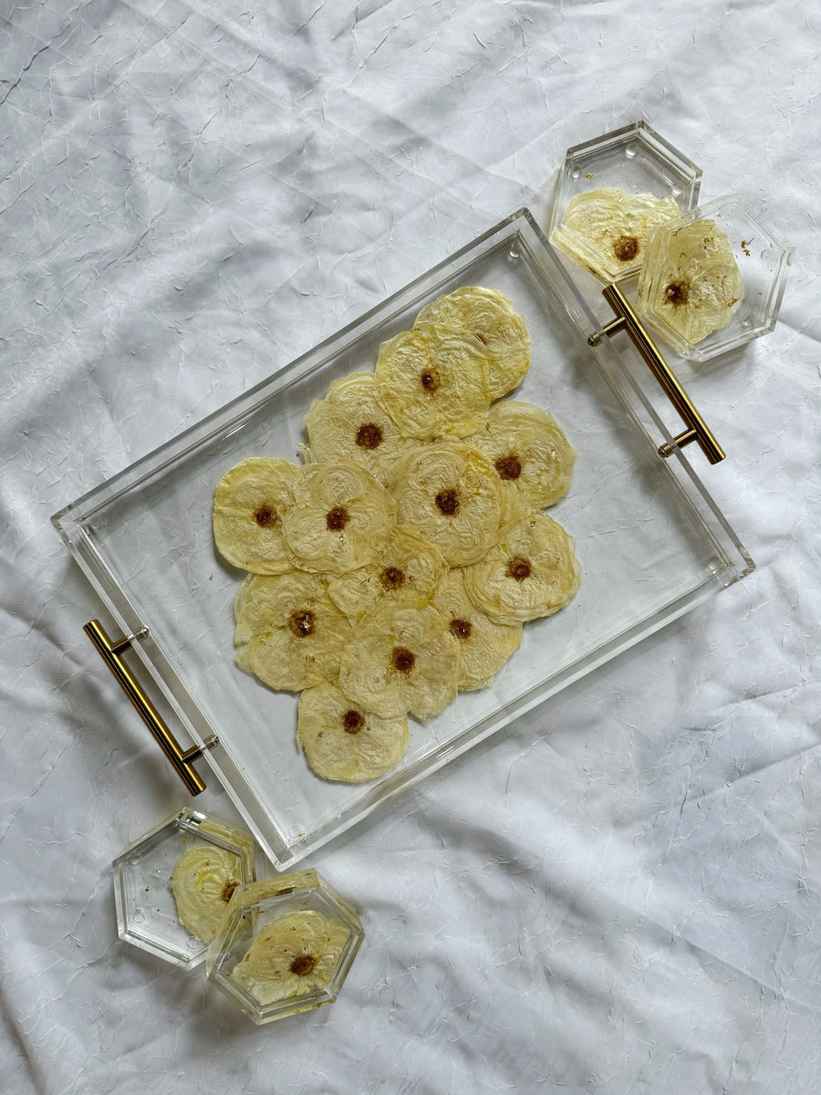 Pressed Flower Resin Serving Tray with Handles | 12x16