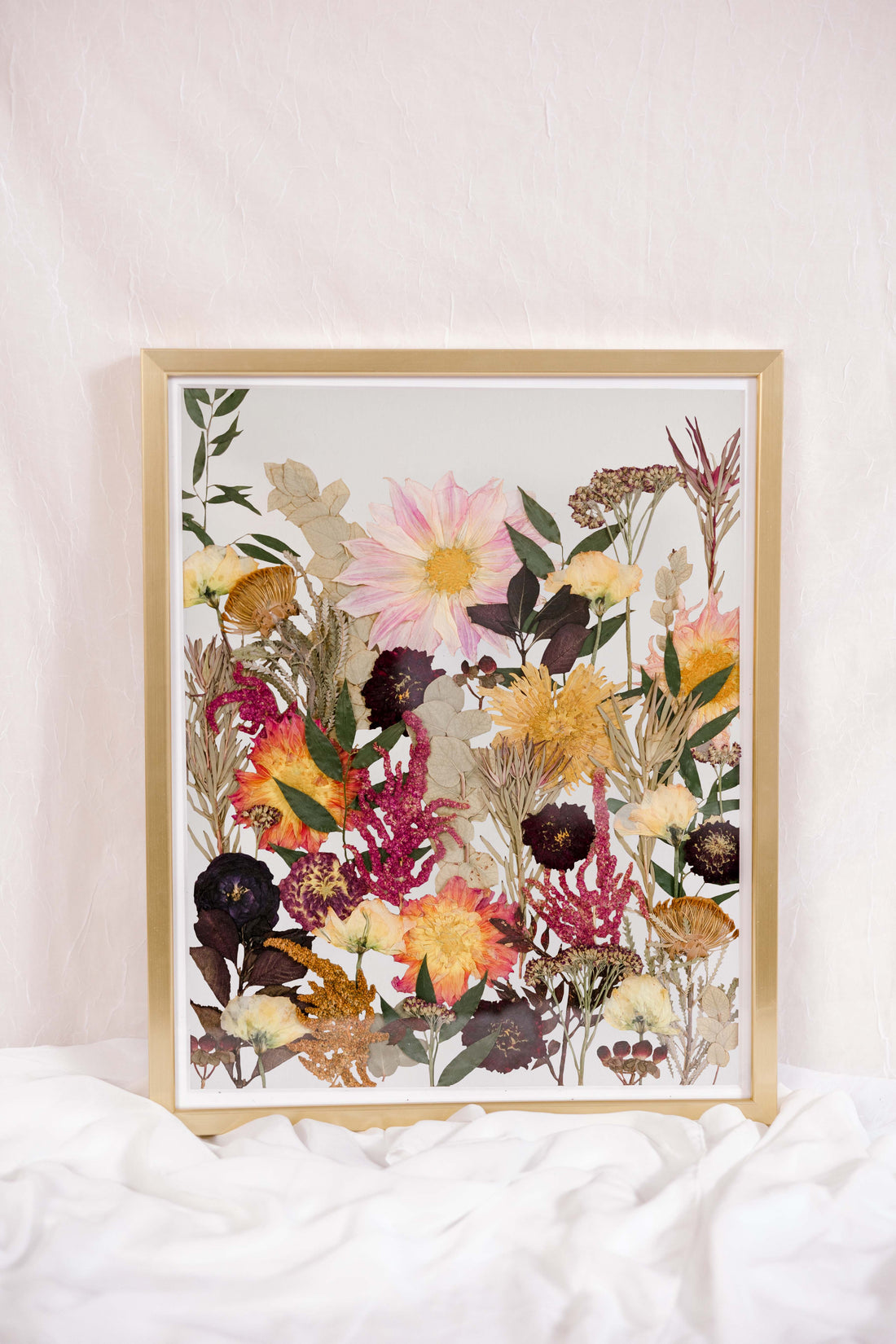 Vintage Framed Dried Pressed Flowers White Background 8.75x11”