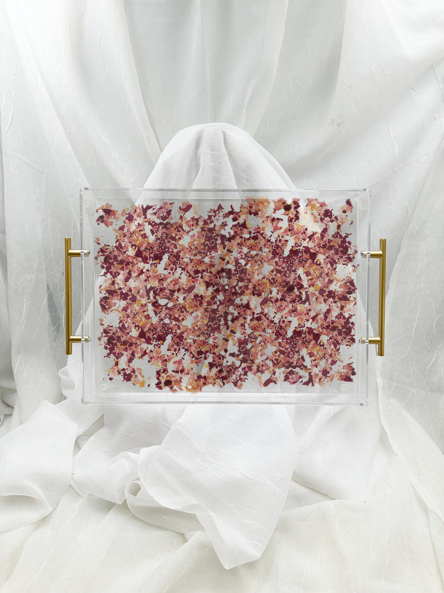 Dried Petal Confetti Resin Serving Tray with Handles | 12x16