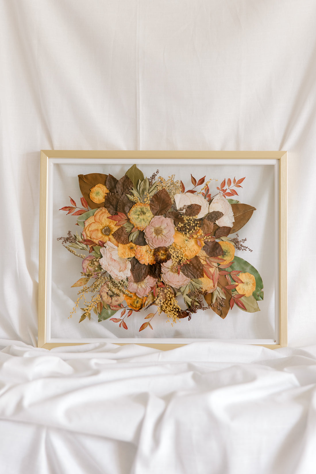 Framed Pressed Flowers, 11x14 Gold