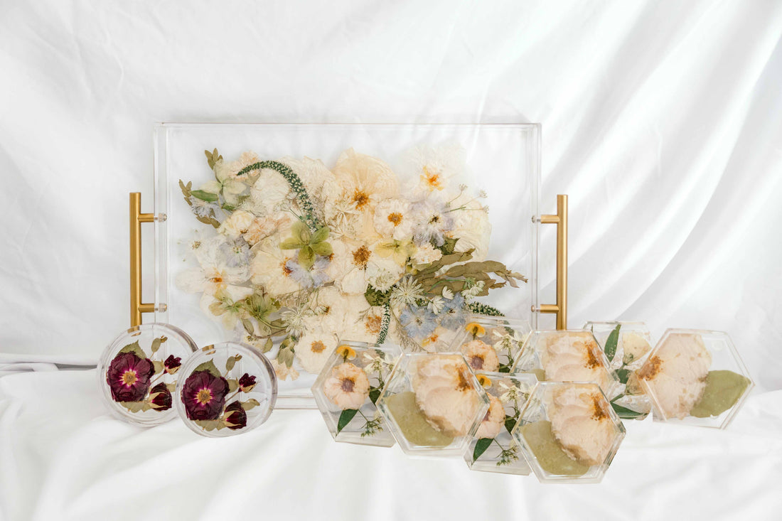 Pressed Flower Resin Serving Tray with Handles