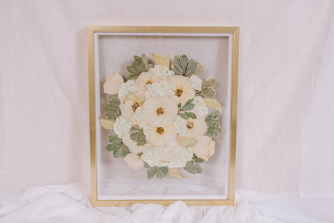 Pressed Wedding Flowers in Natural Wood Frame