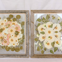 Two pressed wedding bouquets in 16x20" barn wood frames