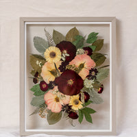 16x20 gray wood pressed bouquet frame preserving a beautiful wedding bouquet